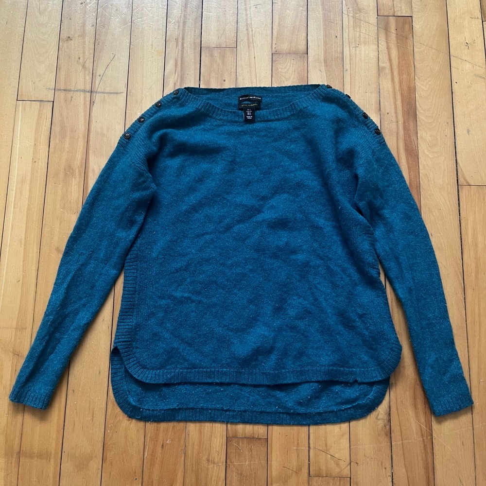 Mercer & Madison Teal Blue 100% Cashmere Button Shoulder Sweater Womens Large